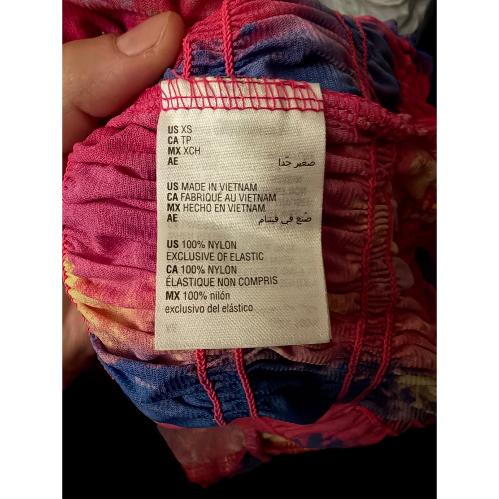 Bar III‎ Women Tie Dye Smocked Puff Sleeve Crop Top Pink Blue XS - Picture 4 of 4